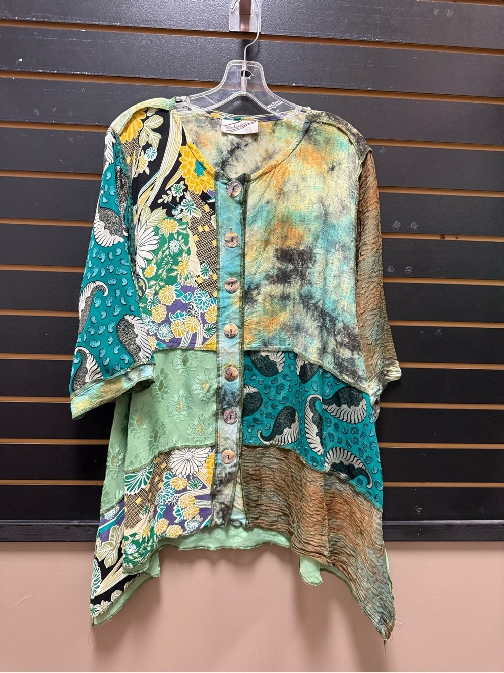 Sterling Styles Patchwork Boho Button Down Tunic Top One Size